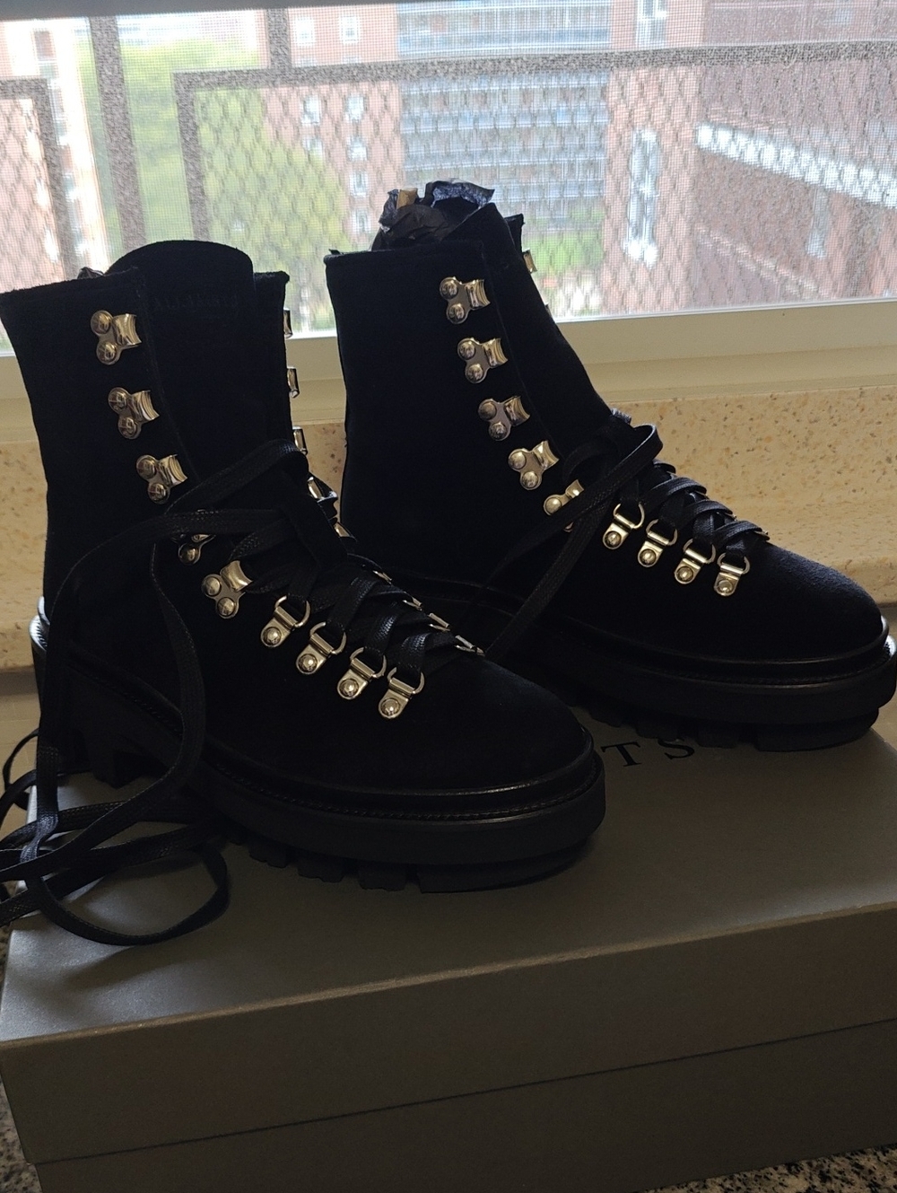All Saints Black Lace-Up Suede Hiking Boots